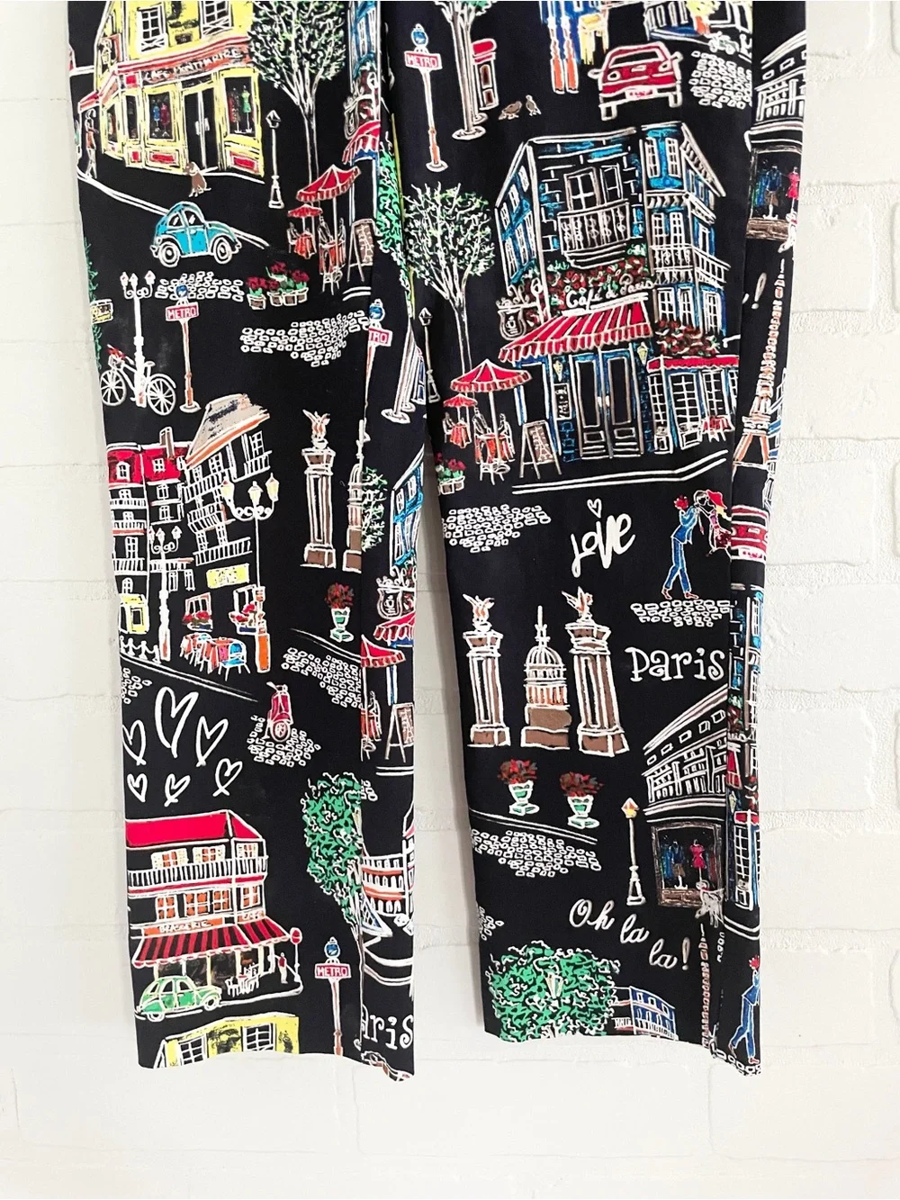 Vintage Paris Novelty Crop Pants Eiffel Tower Moulin Rouge Scene Sz 2 - Picture 5 of 16